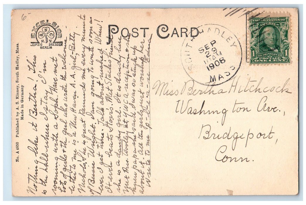 1908 Mary Brigham Hall Exterior Mount Holyoke College South Hadley MA Postcard