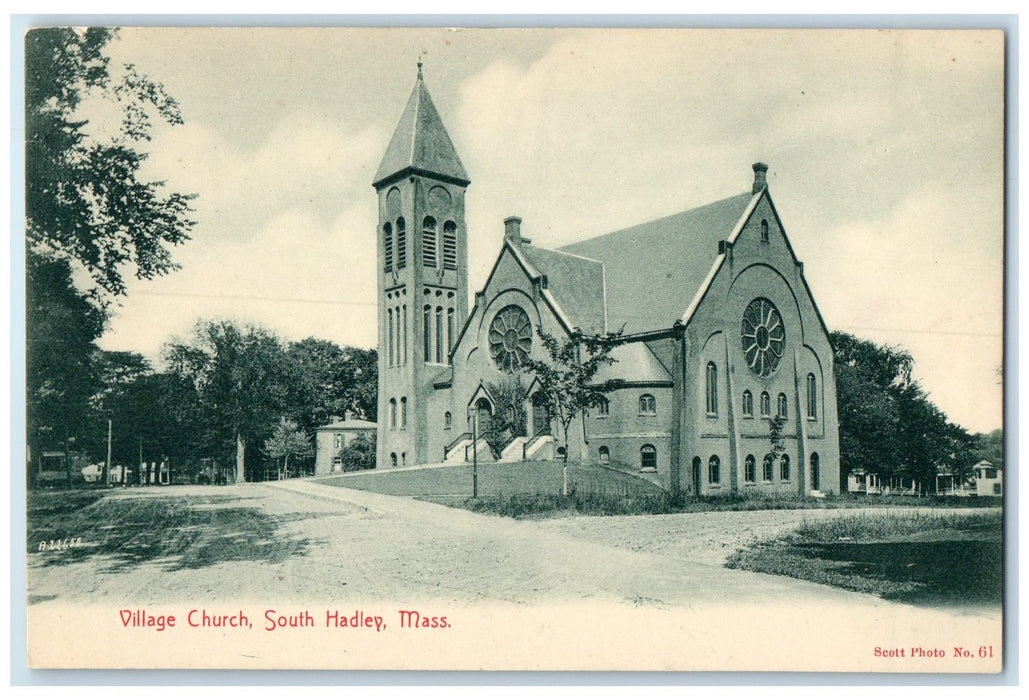 c1905's Village Church Exterior Roadside South Hadley MA Unposted Trees Postcard