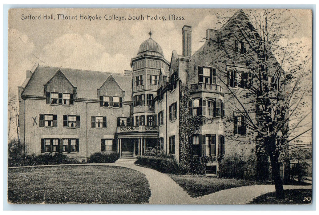 1922 Safford Hall Holyoke College Exterior South Hadley MA Posted Trees Postcard