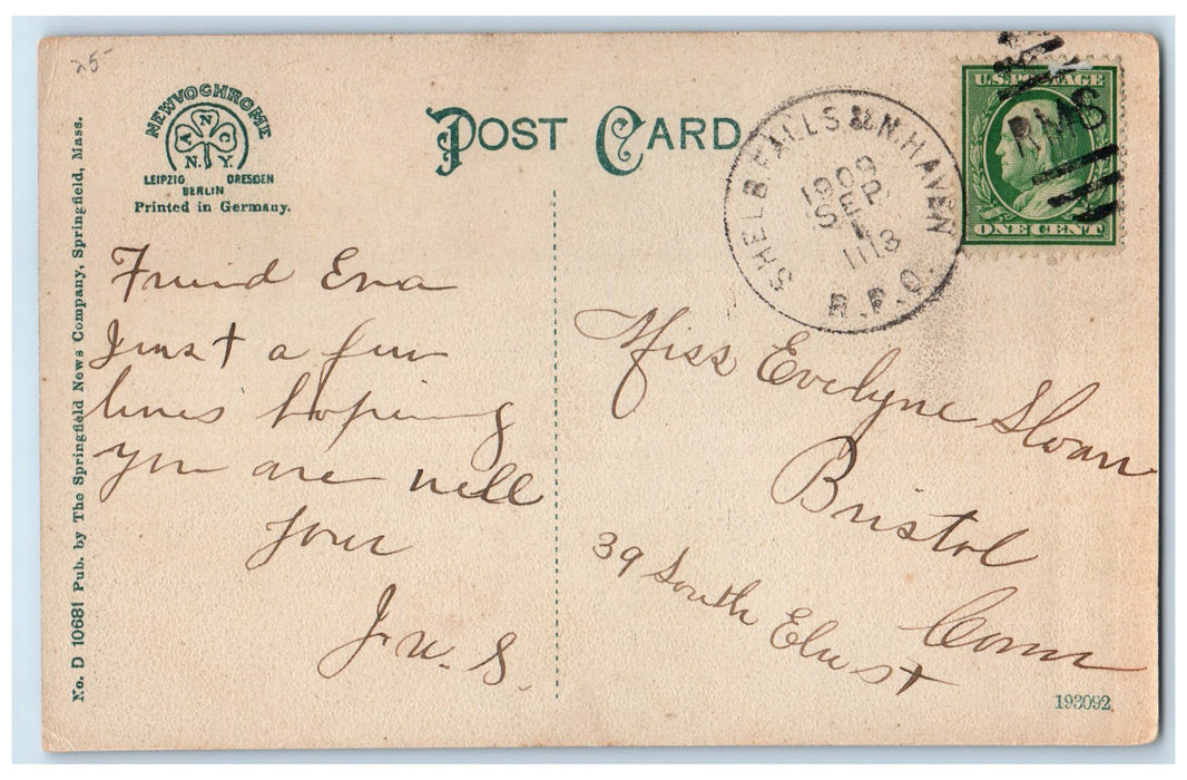 1909 Lake House Congamond Lakes Boats Scene Southwick MA Posted Trees Postcard
