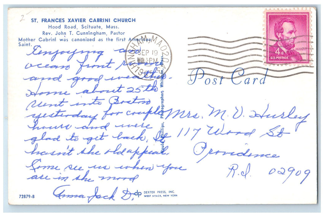 1965 St. Francis Xavier Cabrini Church Road Scituate Massachusetts MA Postcard