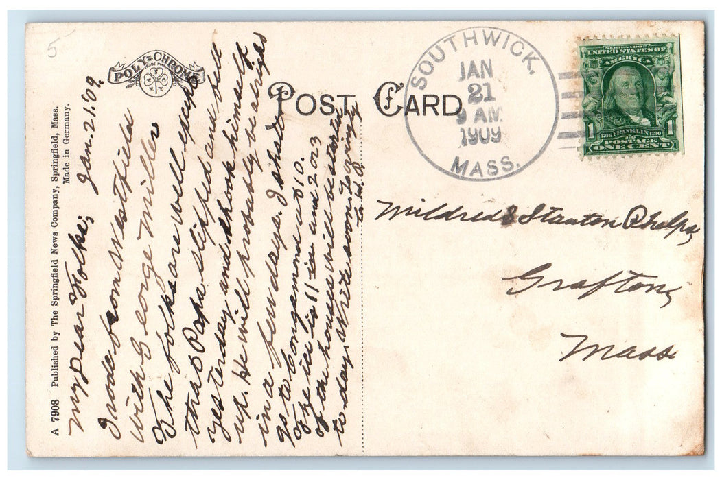 1909 Moonlight On Middle Lake Lake Congamond Southwick MA Posted Moon Postcard