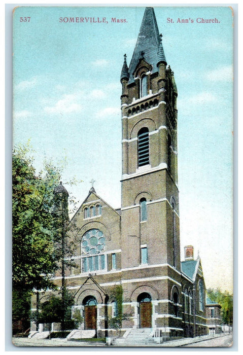 c1950's St. Ann's Church Building Tower Somerville Massachusetts MA Postcard