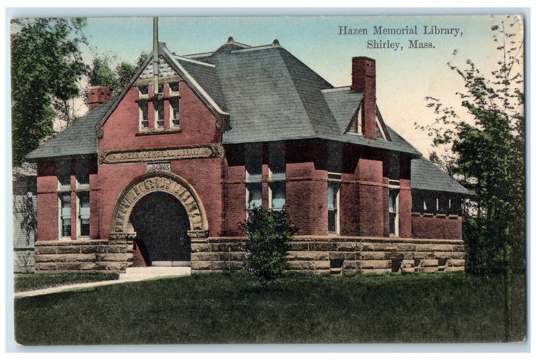 c1910 Hazen Memorial Library Building Entrance Shirley Massachusetts MA Postcard