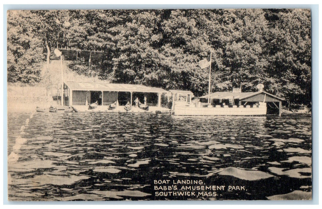1948 Boat Landing Scene Babb's Amusement Park Southwick MA Posted Flag Postcard