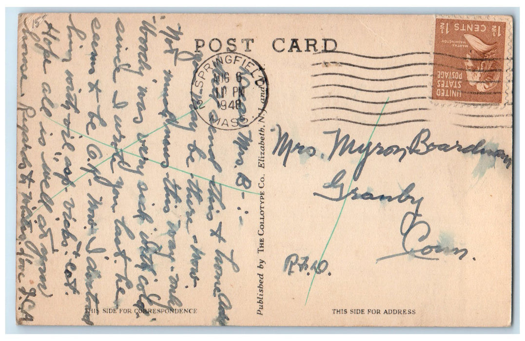 1948 Boat Landing Scene Babb's Amusement Park Southwick MA Posted Flag Postcard