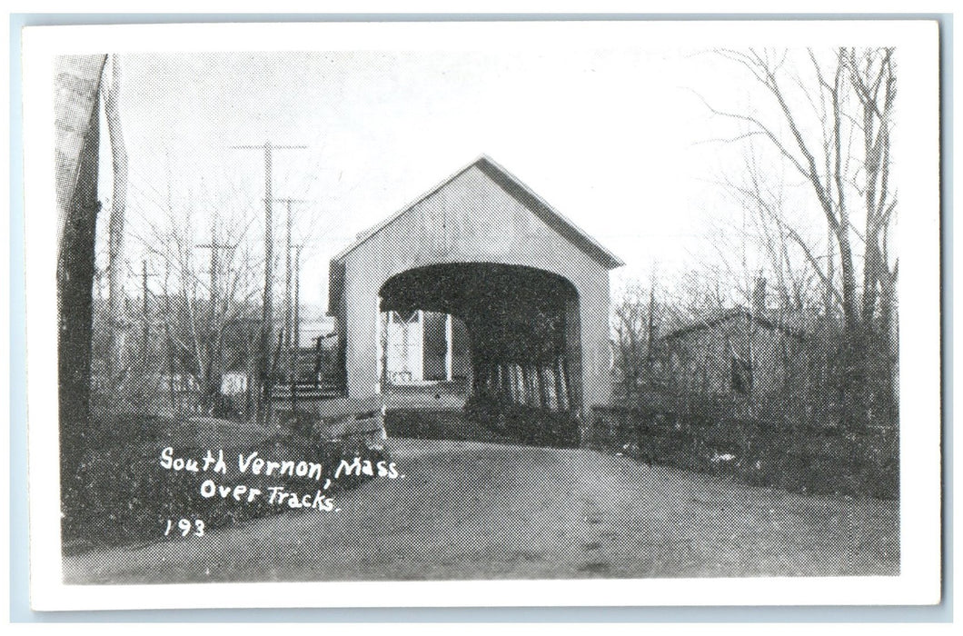 c1920 Over Tracks Dirt Road Covered Bridge So. Vernon Massachusetts MA Postcard