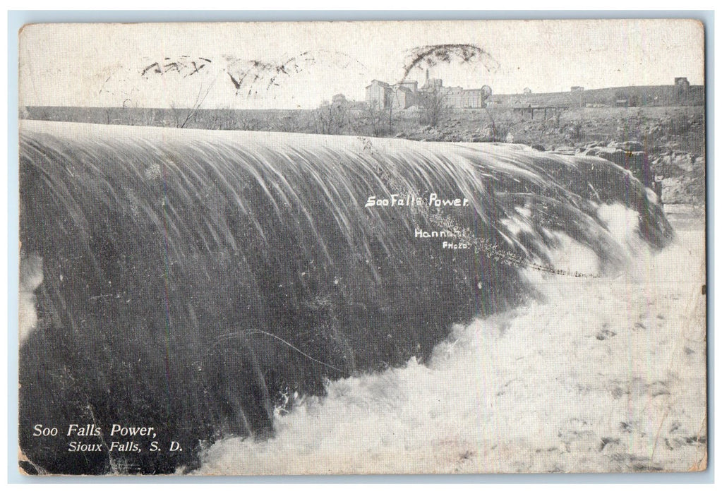 1910 Soo Falls Power Water Flow View Sioux Falls South Dakota SD Posted Postcard