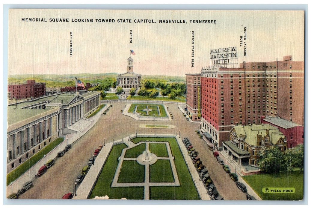 c1940's Memorial Square Toward State Capitol Nashville Tennessee TN Postcard
