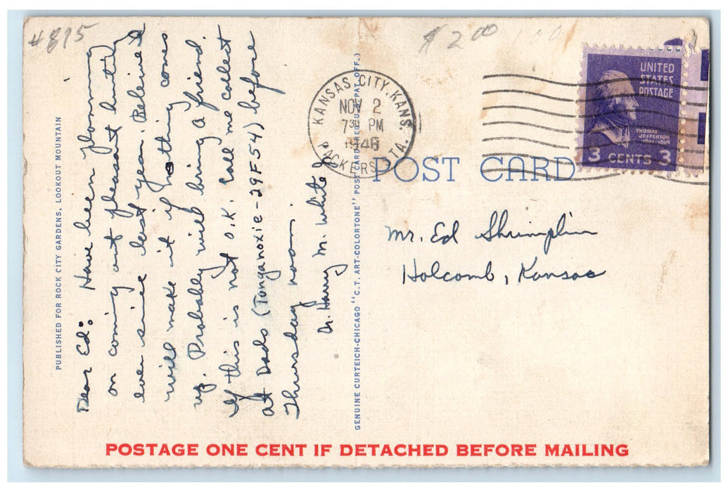 1948 Lover's Leap Rock City Gardens Lookout Mountain View Tennessee TN Postcard