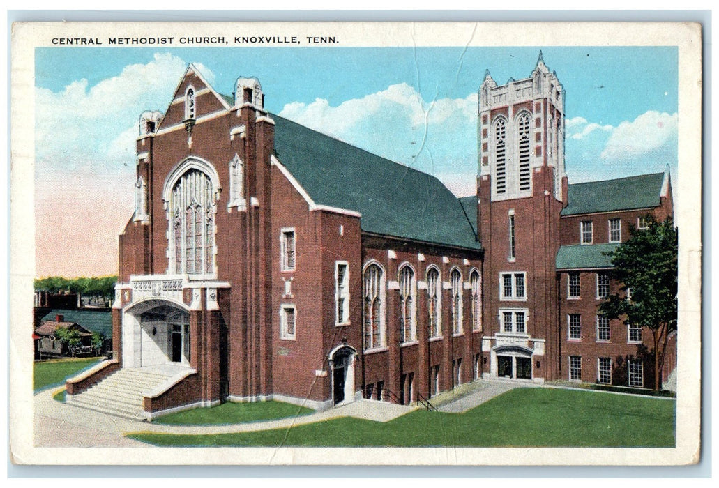 1935 Central Methodist Church Building Tower Knoxville Tennessee TN Postcard