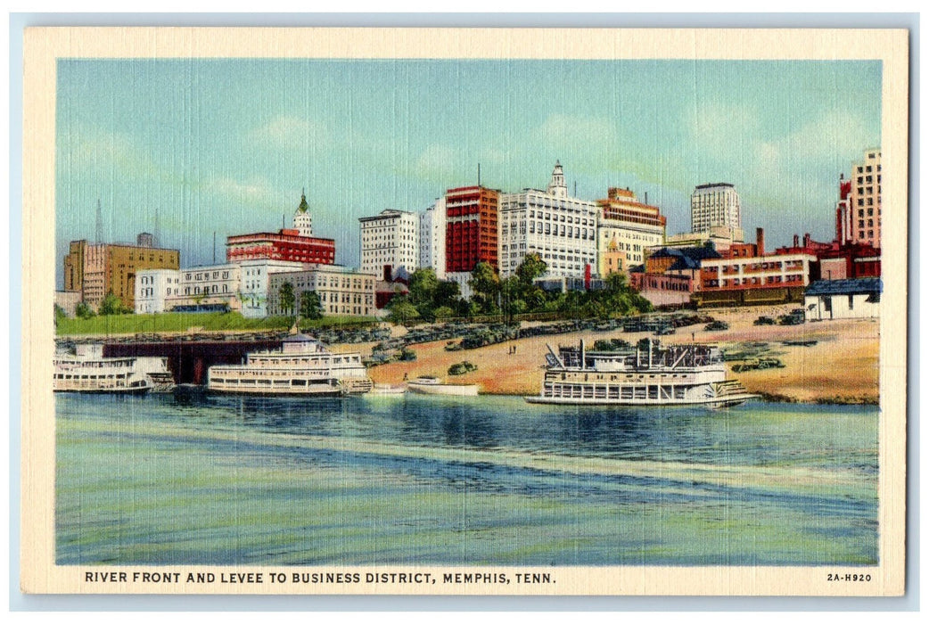 c1940's River Front And Levee To Business District Memphis Tennessee TN Postcard