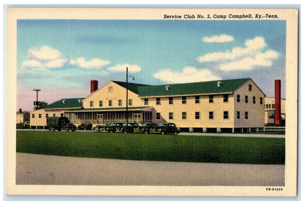 c1940 Service Club No. 2 Truck Cars Camp Campbell Kentucky Tennessee TN Postcard