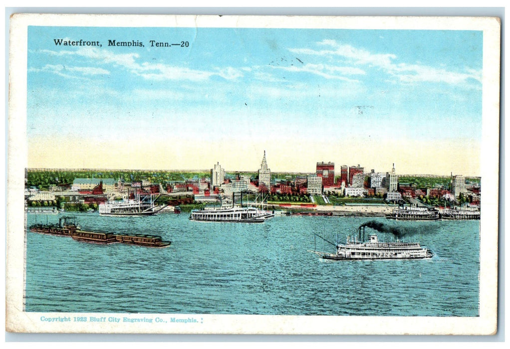 c1920 Waterfront Passenger Ship Docking Smokestack Memphis Tennessee TN Postcard