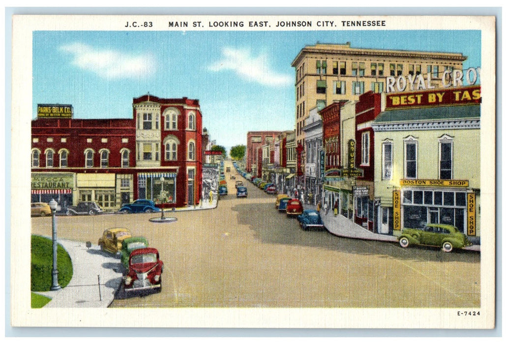 c1940's Main Street Looking East Classic Cars Johnson City Tennessee TN Postcard