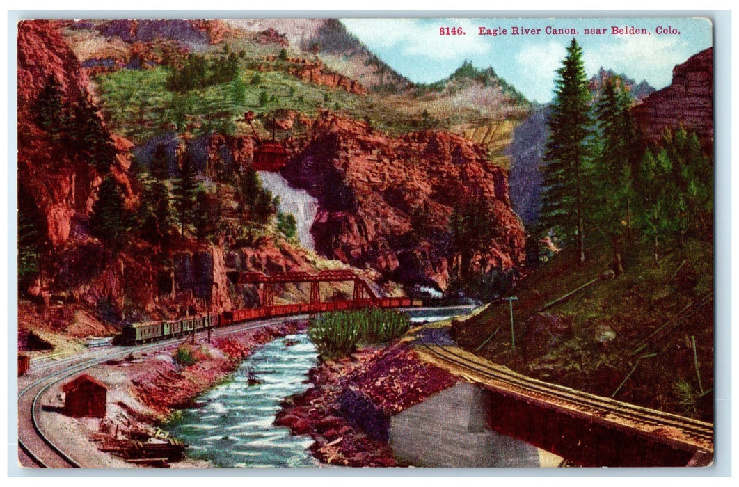 c1910's Eagle River Canon Train Creek Railroad View Belden Colorado CO Postcard