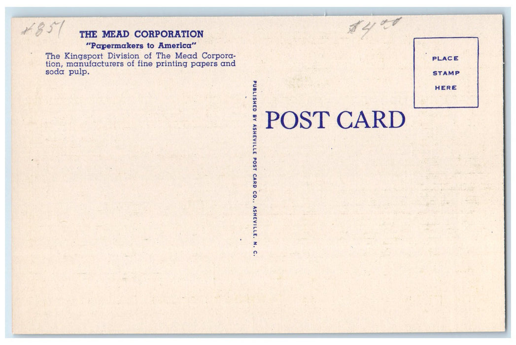 c1940's Birds Eye View Of The Mead Corporation Kingsport Tennessee TN Postcard