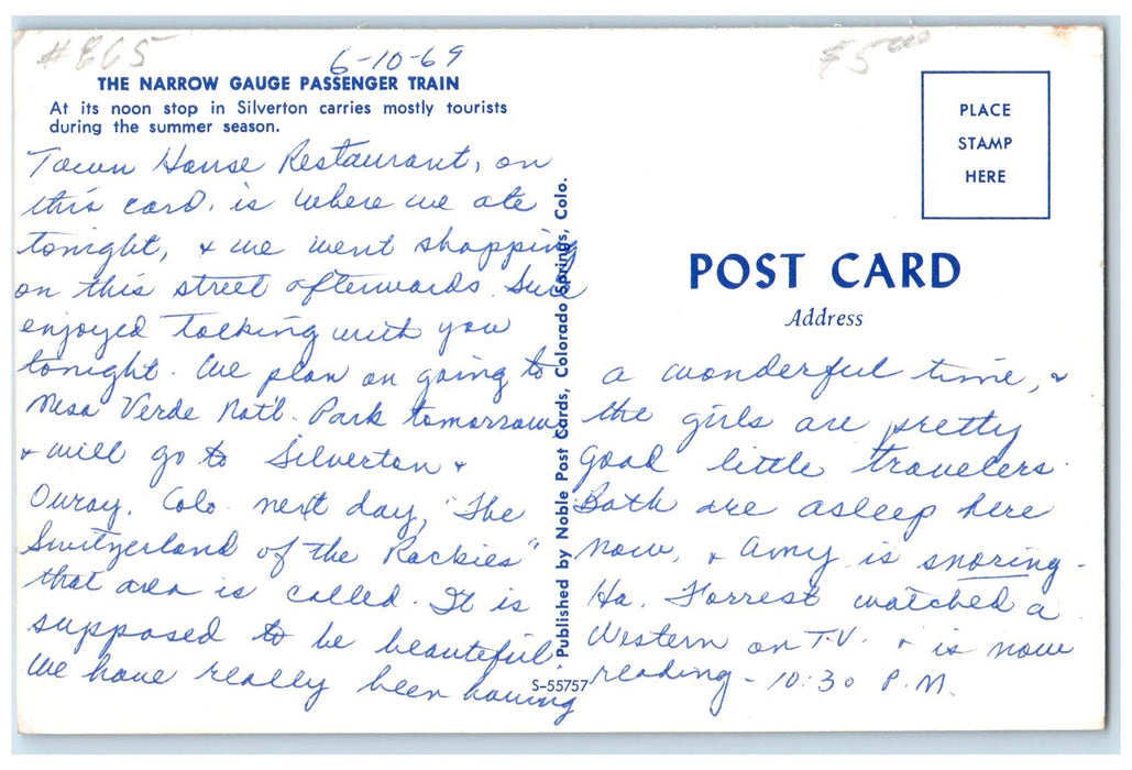 c1950 The Narrow Gauge Passenger Train Smokestacks Durango Colorado CO Postcard
