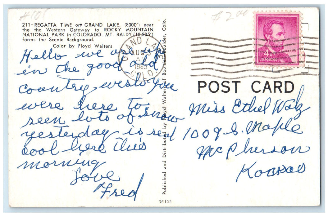 1965 Regatta Time On Grand Lake Gateway National Park In Colorado CO Postcard