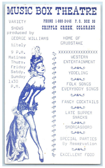 c1950 Music Box Theater Show Bar Restaurant Cripple Creek Colorado CO Postcard
