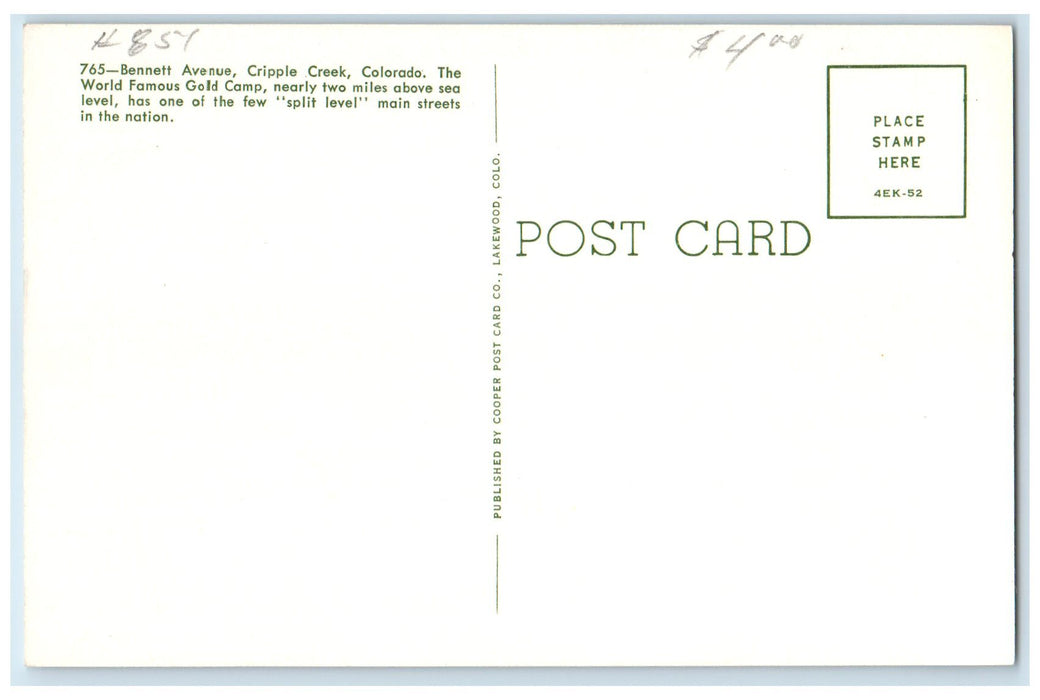 c1920 Bennett Avenue Road Buildings Cripple Creek Colorado CO Unposted Postcard