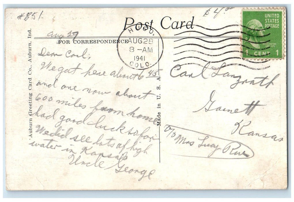 1941 High School Campus Building Entrance Dirt Road Hugo Colorado CO Postcard