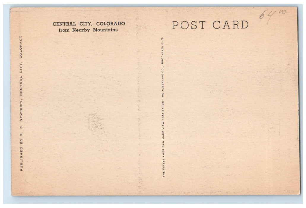 c1910 From Nearby Mountain Aerial View Central City Colorado CO Antique Postcard