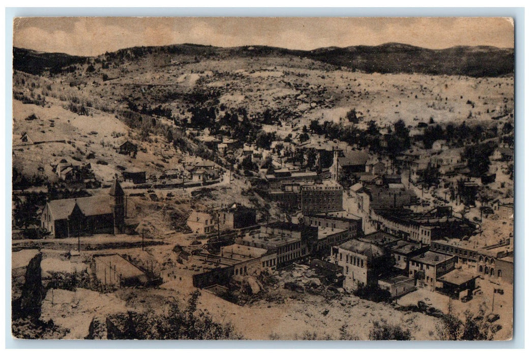 c1910 Aerial View Mountains Buildings Roads Central City Colorado CO Postcard