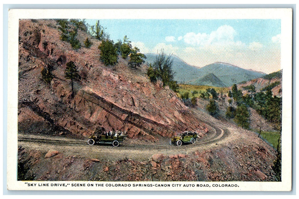 c1920's Skyline Drive Scene Dirt Road Colorado Springs Canon City CO Postcard