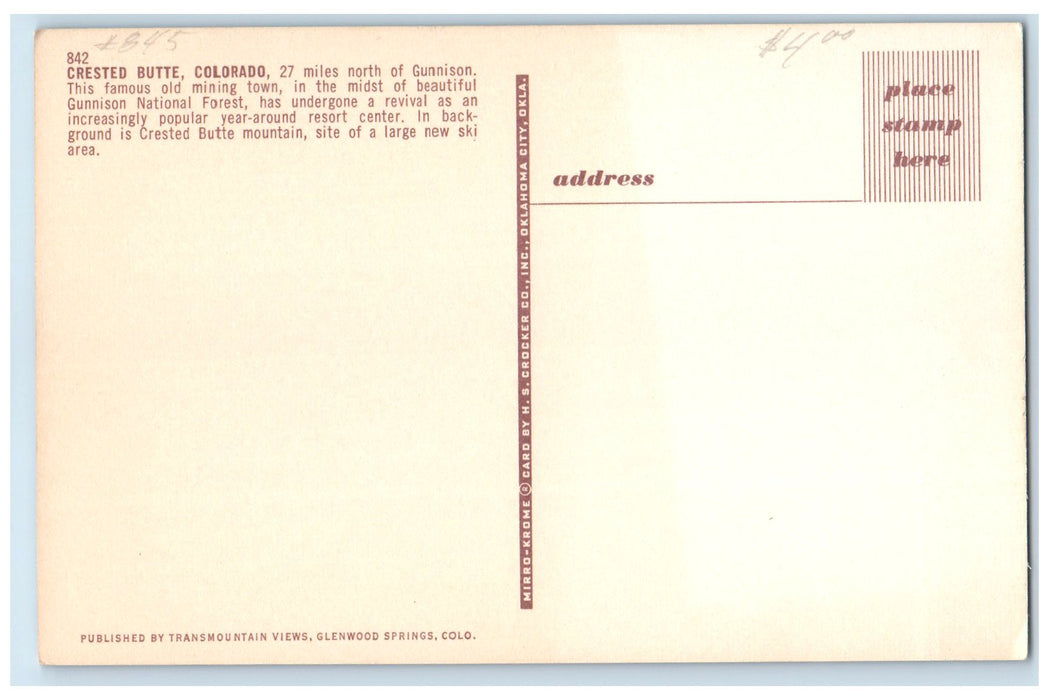 c1950 Famous Old Mining Town Village Mountain Crested Butte Colorado CO Postcard