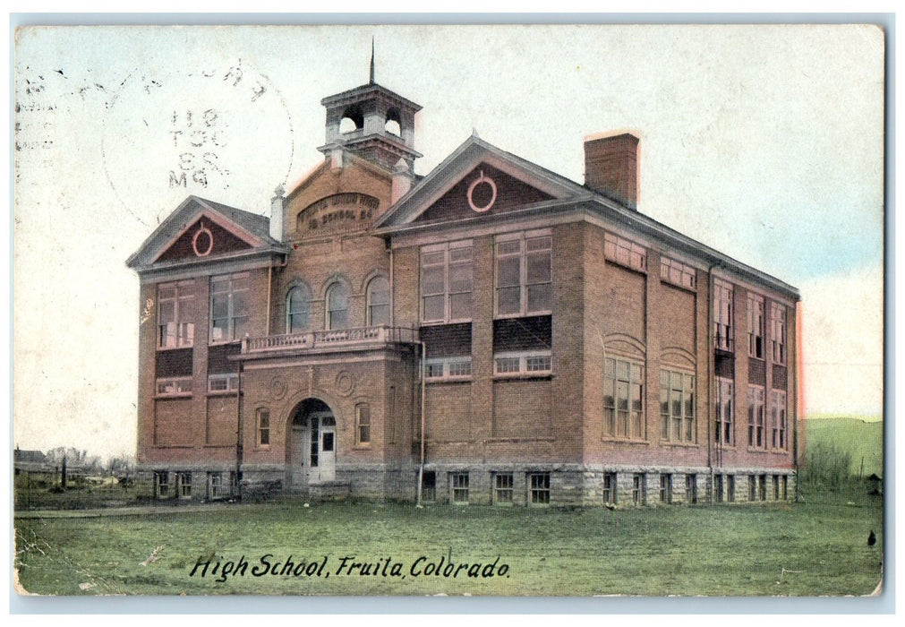 1911 High School Campus Building Entrance Fruita Colorado CO Posted Postcard