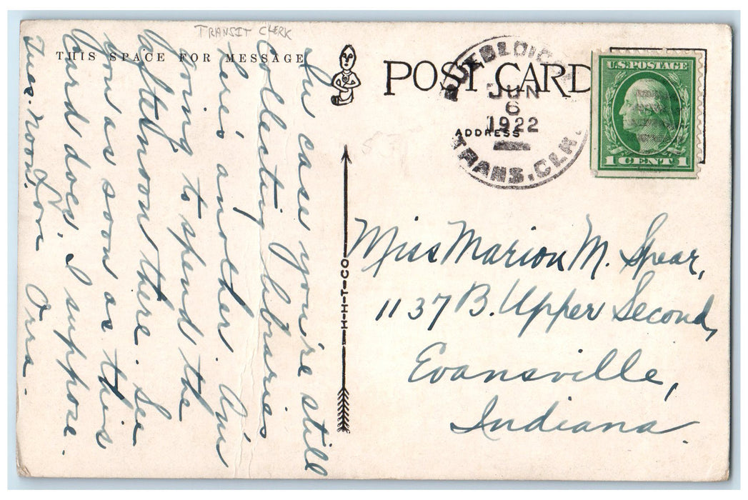 1922 McClelland Public Library & Columbus Monument Pueblo Colorado CO Postcard