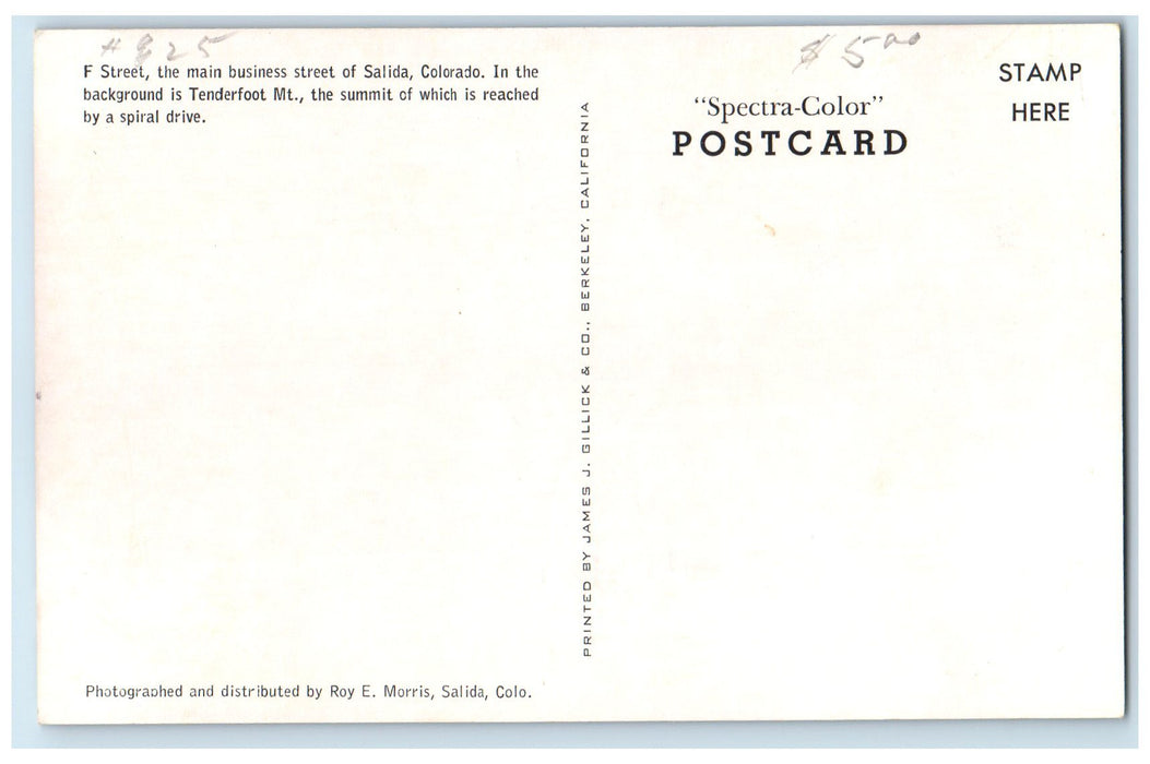 c1950's F Street main Business Street Tenderfoot Mt. Salida Colorado CO Postcard