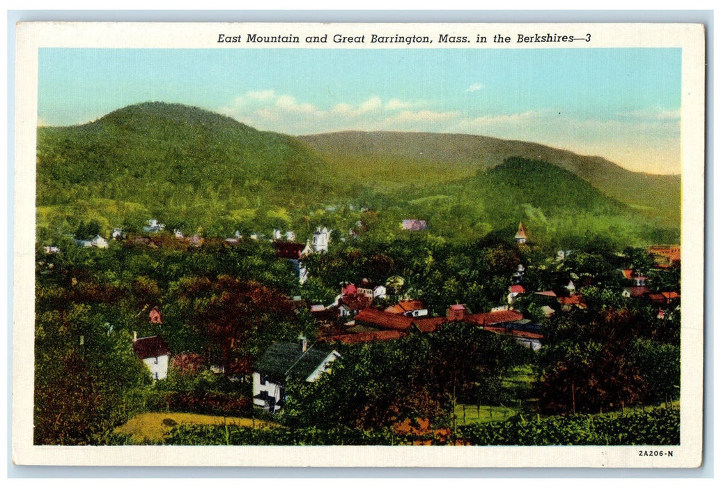 c1940's Aerial View East Mountain & Great Barrington Massachusetts MA Postcard