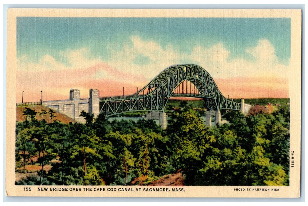 c1940's New Bridge Over The Cape Cod Canal At Sagamore Massachusetts MA Postcard