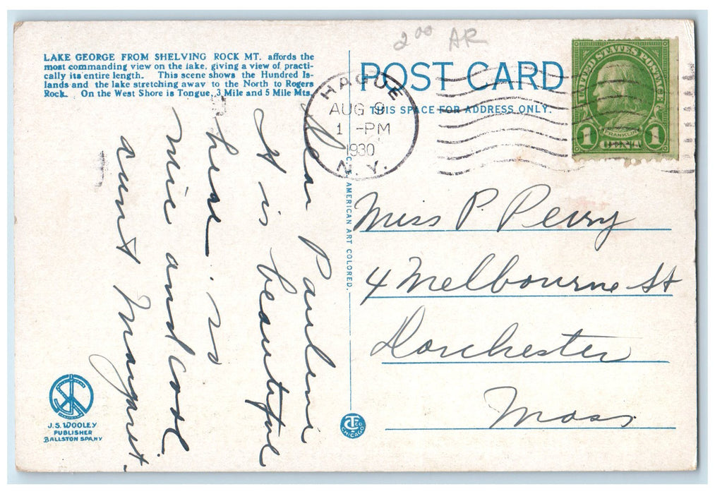 1930 The Narrows Hundred Islands And Tongue Mt. Lake George New York NY Postcard