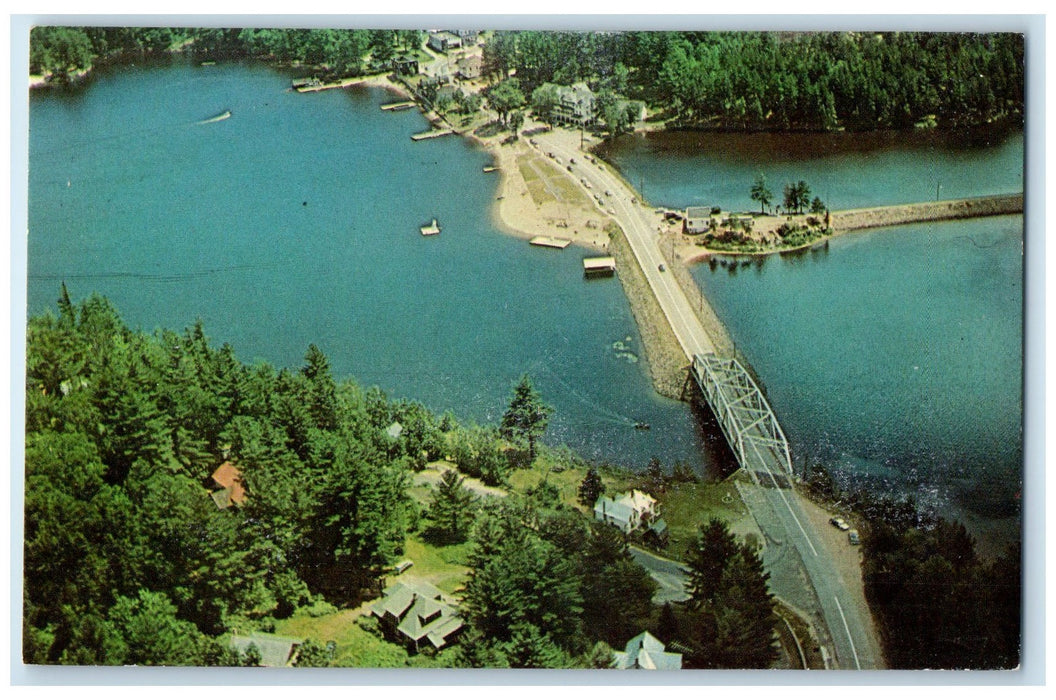 c1950's Air View Long Lake Bridge Long Causeway Long Lake New York NY Postcard