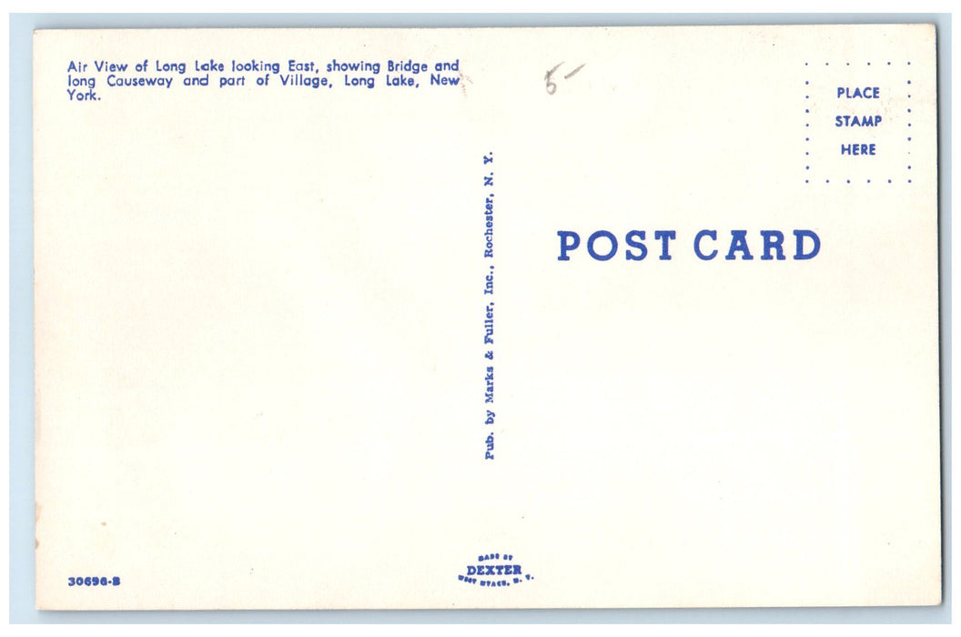 c1950's Air View Long Lake Bridge Long Causeway Long Lake New York NY Postcard