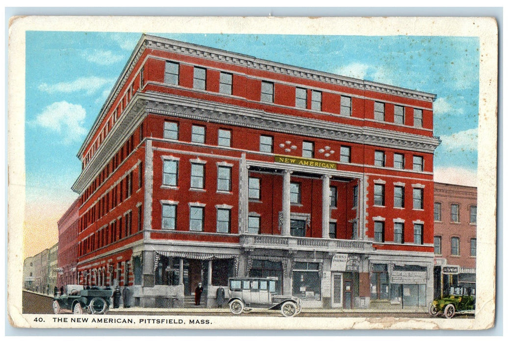 c1920's New American Classic Cars Building Pittsfield Massachusetts MA Postcard