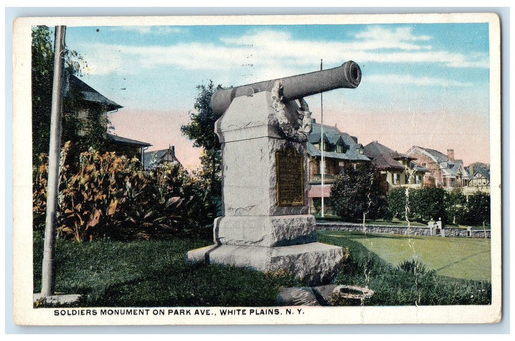 1924 Soldiers Monument On Park Avenue Cannon White Plains New York NY Postcard