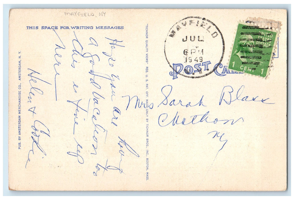 1949 Batchelorville Bridge Mountain Sacandaga Lake Mayfield New York NY Postcard