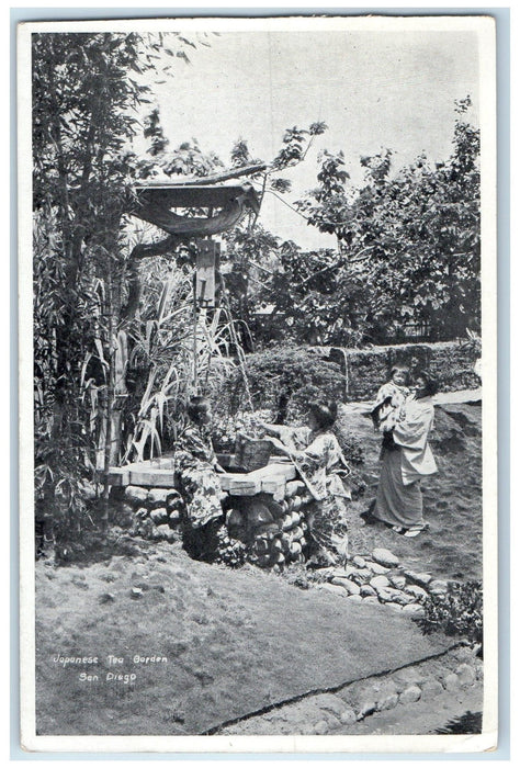 c1920's Japanese Tea Garden Fetching Well Water San Diego California CA Postcard