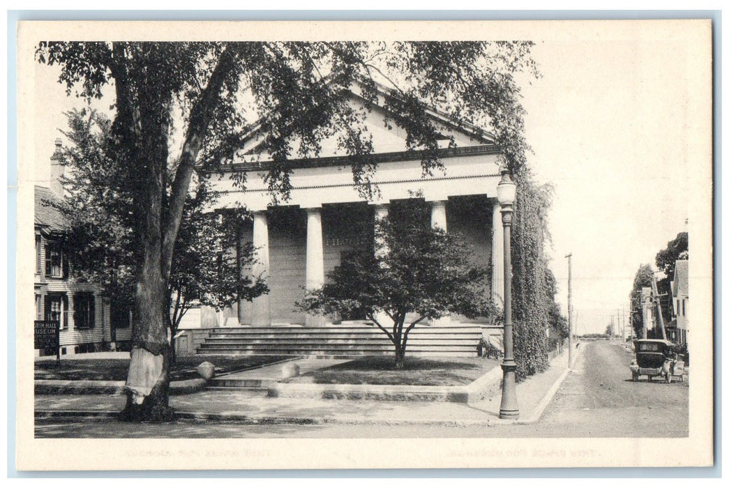 c1920's Pilgrim Hall Building Classic Car Plymouth Massachusetts MA Postcard