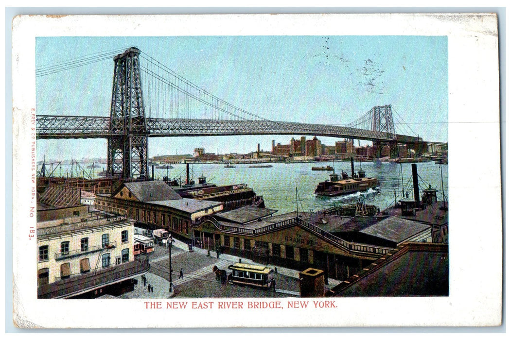 1904 The New East River Truss Bridge Trolley Passenger Ship New York NY Postcard