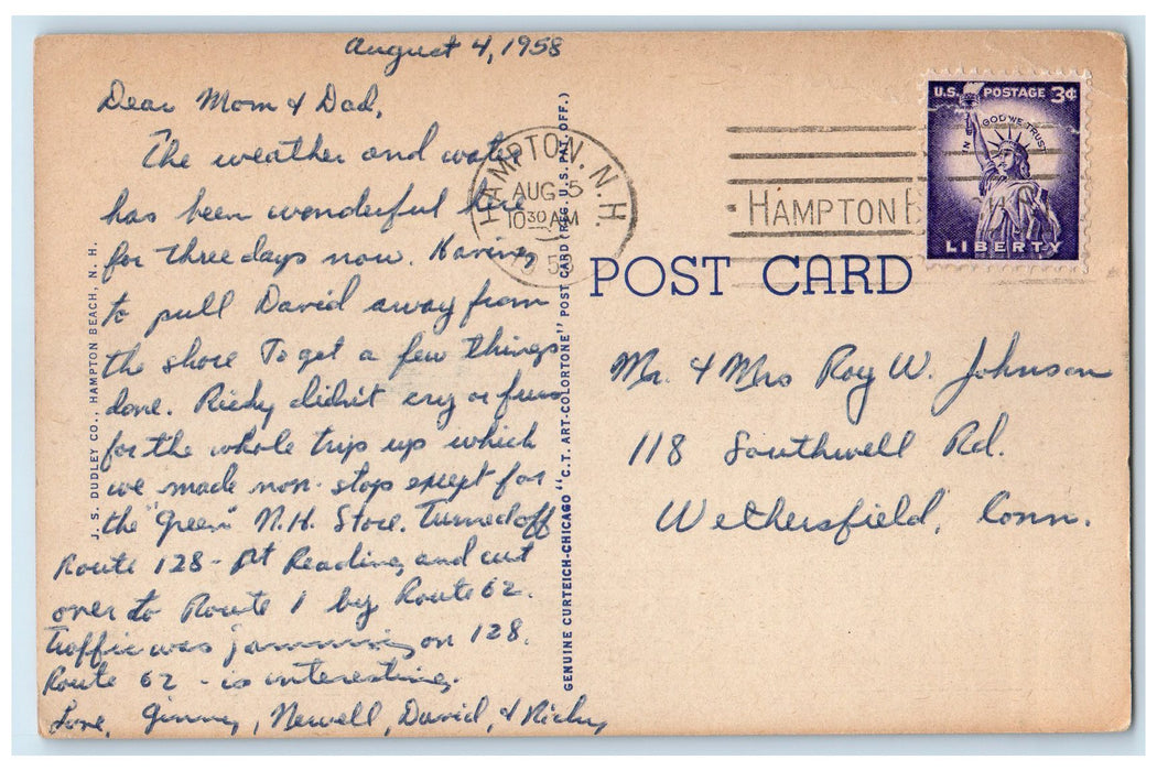 1958 New Hampton Harbor Bridge Lamplight Hampton Beach New Hampshire NH Postcard