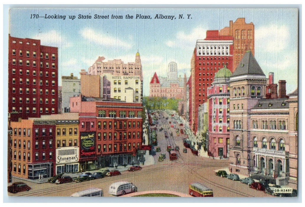 c1940's Looking Up State Street View From The Plaza Albany New York NY Postcard