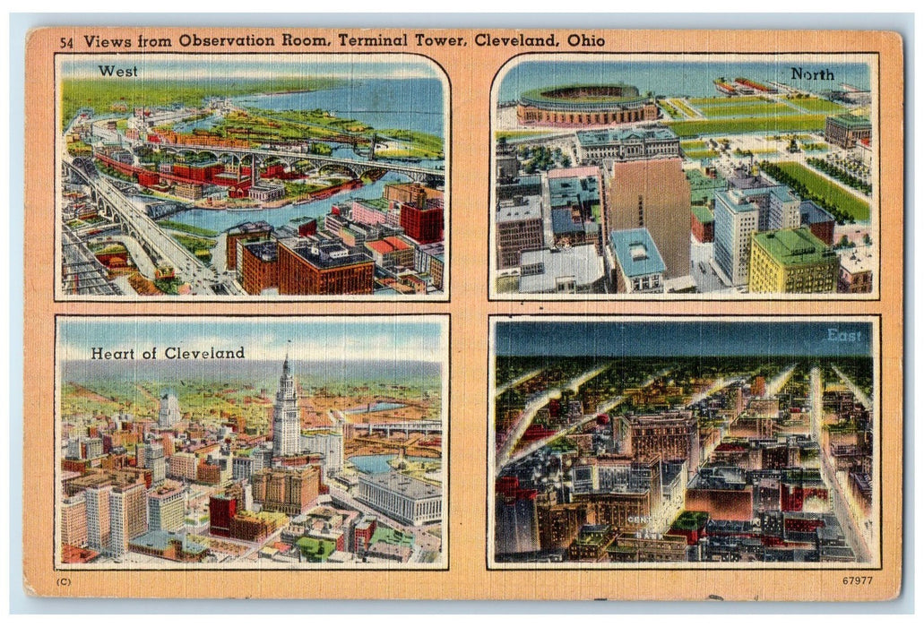 1946 Views From Observation Room Terminal Tower Cleveland Ohio OH Postcard