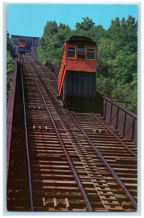 c1950's Red & Yellow Cars Duquesne Incline Pittsburgh Pennsylvania PA Postcard