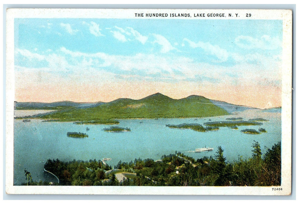 c1920's The Hundred Islands Islets Aerial View Lake George New York NY Postcard