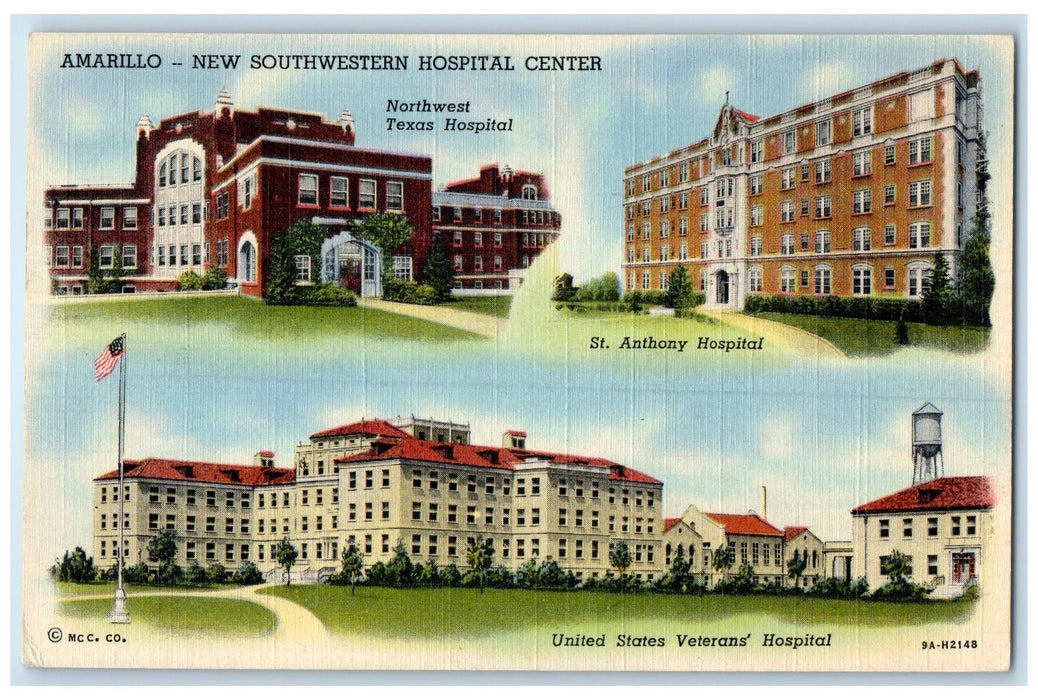 c1940's New South Western Hospital Center Buildings Amarillo Texas TX Postcard